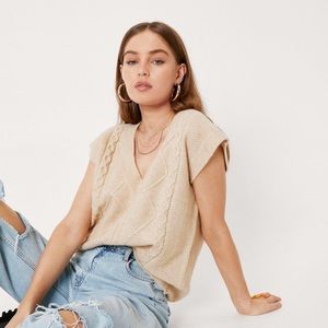 Cable Knit Sleeveless V Neck Sweater Vest
